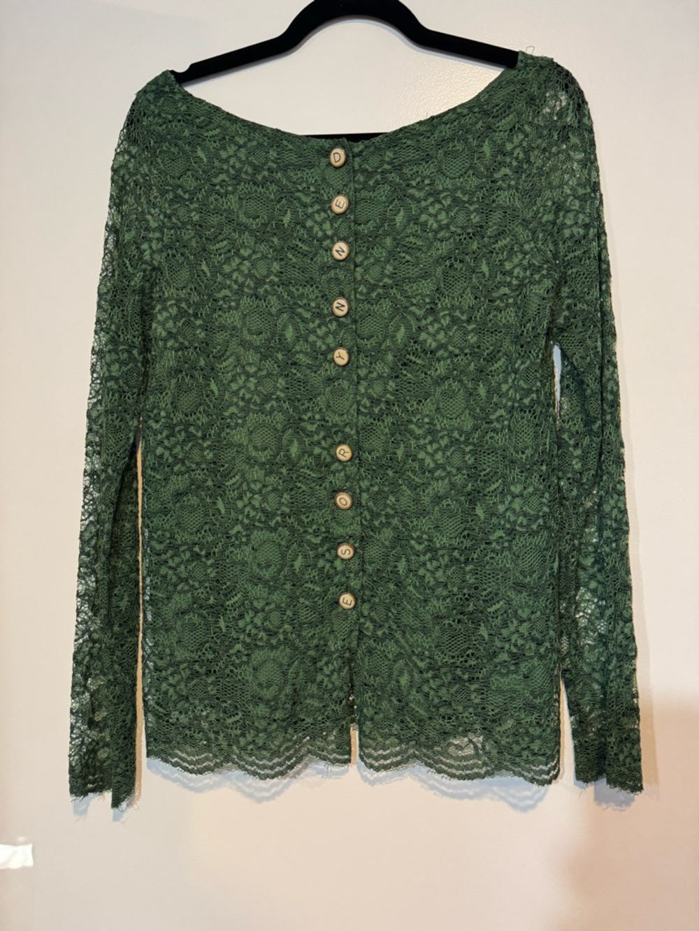 Denny Rose Emerald Green Floral Lace Long Sleeve Top Size M Made In Italy